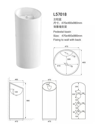 China Witte de Badkamersgootstenen van het Cilindervoetstuk, de Gootsteendiepte 120mm van het Porseleinvoetstuk leverancier