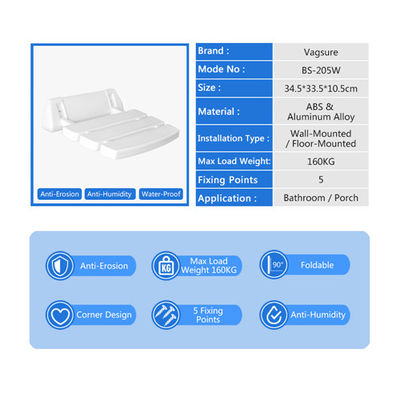 Vriendschappelijke Eco Vast op Opgezette Muur het Vouwen van Douche Seat Comfortabel voor Ruimtebesparing leverancier