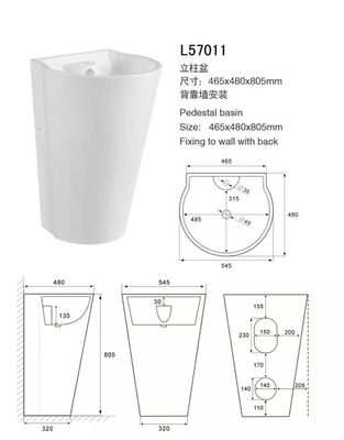 Witte de Badkamersgootstenen van het Cilindervoetstuk, de Gootsteendiepte 120mm van het Porseleinvoetstuk leverancier